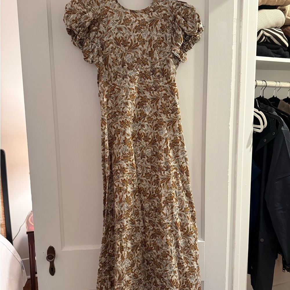 Doen Brown and Cream Floral Midi Dress